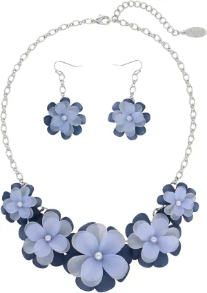 Bocar Flower Collar Necklace, Floral Flower Summer Beach Statement Choker Necklace and Earrings Set for Women, Handmade Women Jewelry Gift