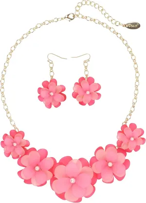 Bocar Flower Collar Necklace, Floral Flower Summer Beach Statement Choker Necklace and Earrings Set for Women, Handmade Women Jewelry Gift