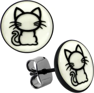 Body Candy Black Anodized Kitty Cat Glow in the Dark Stud Earrings
