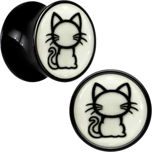 Body Candy Glow in the Dark Kitty Cat Black Acrylic Saddle Plug Set of 2pc