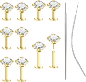 BodyAce 18G/20G Threadless Push in Nose Ring Studs, 316L Surgical Steel Flat Back Earrings Tragus Cartilage Stud, CZ Lip Rings Labret Medusa Piercing Jewelry