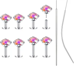 BodyAce 18G/20G Threadless Push in Nose Ring Studs, 316L Surgical Steel Flat Back Earrings Tragus Cartilage Stud, CZ Lip Rings Labret Medusa Piercing Jewelry