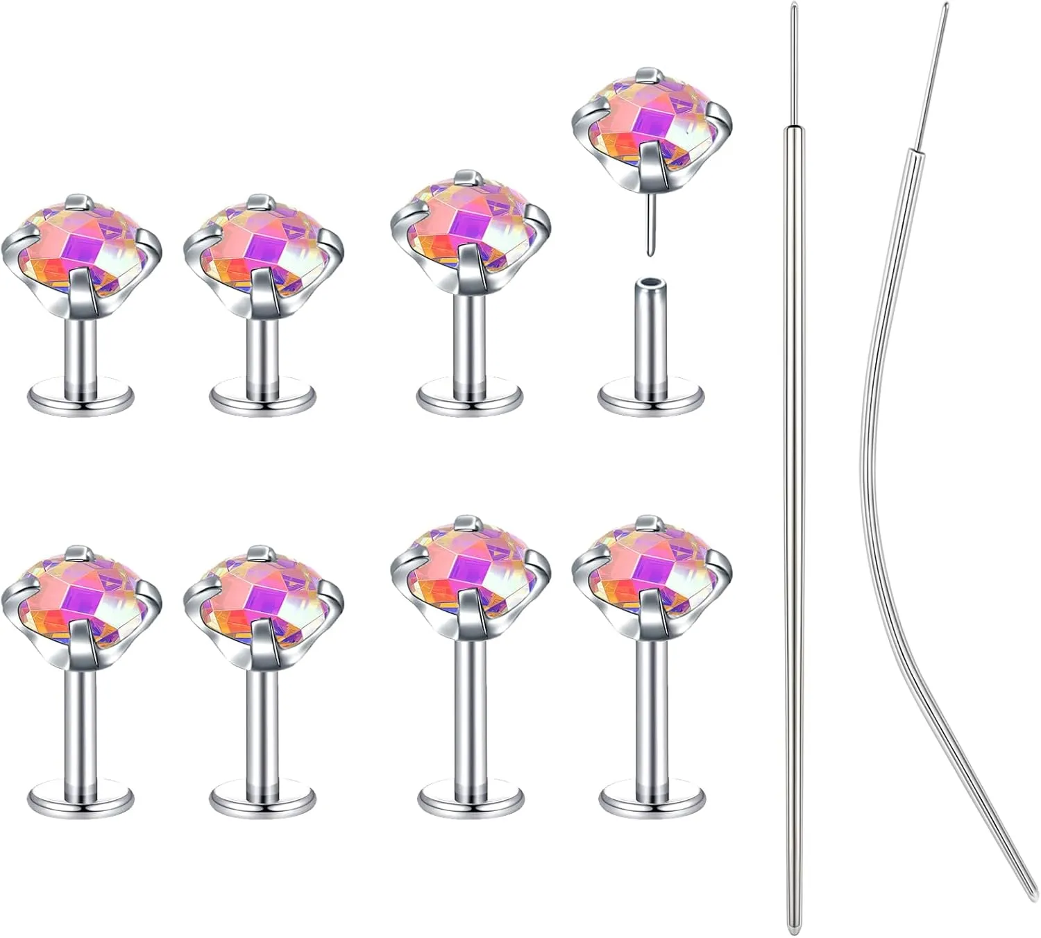 BodyAce 18G/20G Threadless Push in Nose Ring Studs, 316L Surgical Steel Flat Back Earrings Tragus Cartilage Stud, CZ Lip Rings Labret Medusa Piercing Jewelry