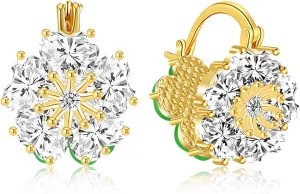 Bohemian Dainty Double Color Crystal Inlay Flower Huggie Earrings Sparkly Rhinestone Gold Tiny Hoop Earrings For Women Jewelry Gifts