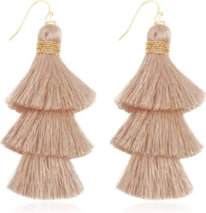 Bohemian Multi Tassel Statement Earrings - Lightweight Silky Tiered Layer Thread Fringe, Chandelier Duster Dangles Plaid, Snake Print Leather