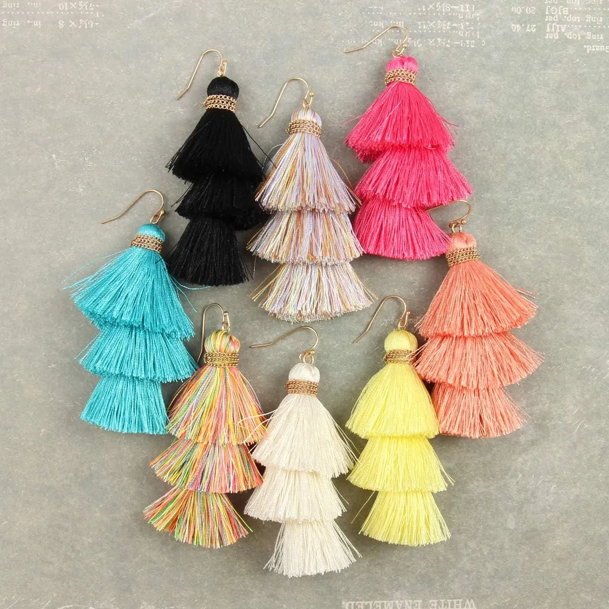 Bohemian Multi Tassel Statement Earrings - Lightweight Silky Tiered Layer Thread Fringe, Chandelier Duster Dangles Plaid, Snake Print Leather