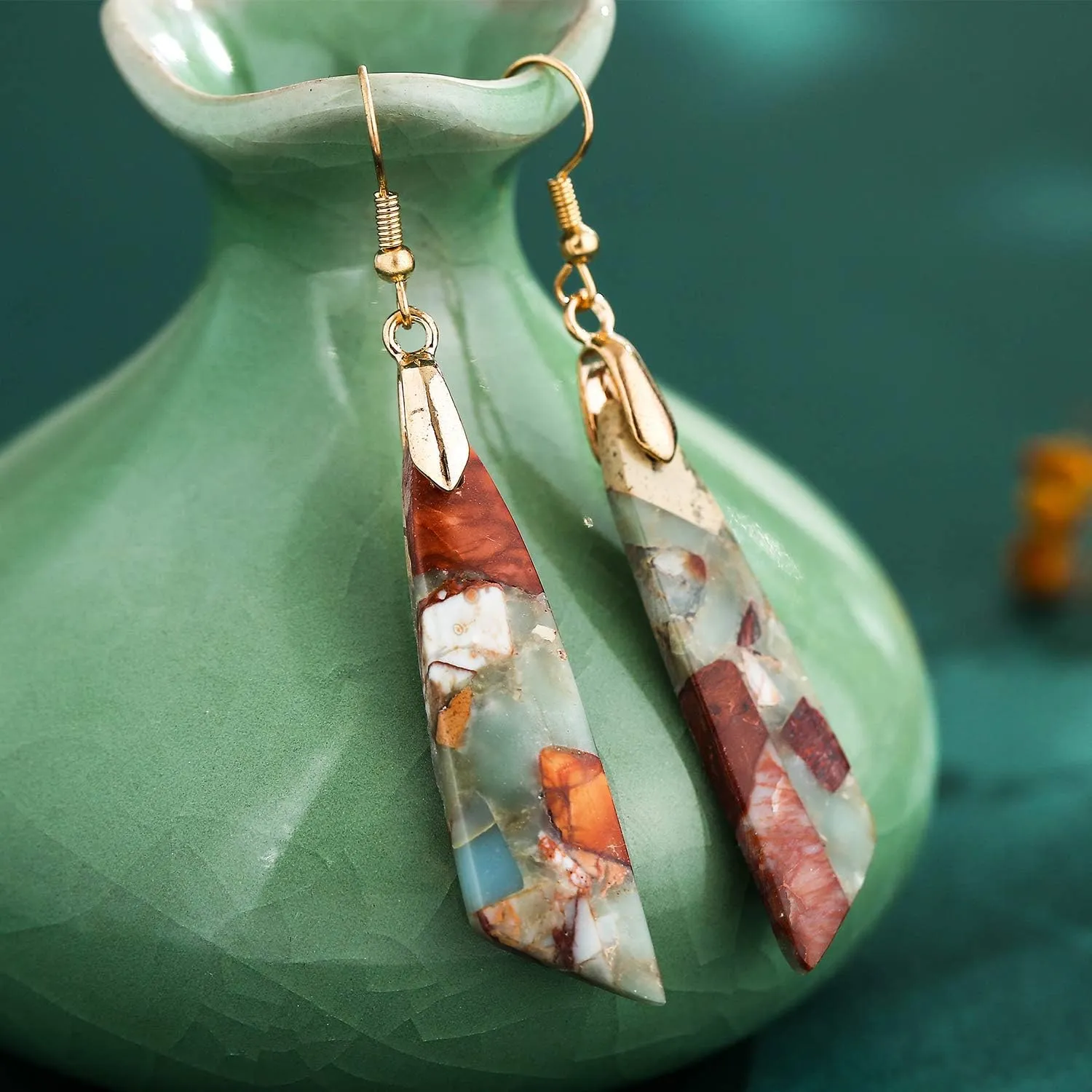 Boho Agalmatolite Stone Earrings for Women Unique Gemstone Mutiple Styles Dangle Drop Earrings Jewelry for Gift