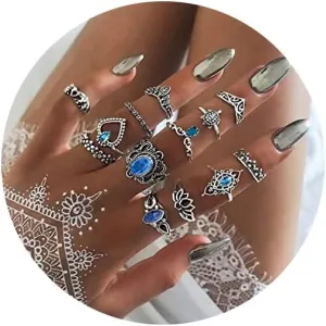 Boho Crystal Joint Knuckle Rings Silver Flower Turtle Midi Stackable Finger Rings Set Jewelry for Women 13PCS