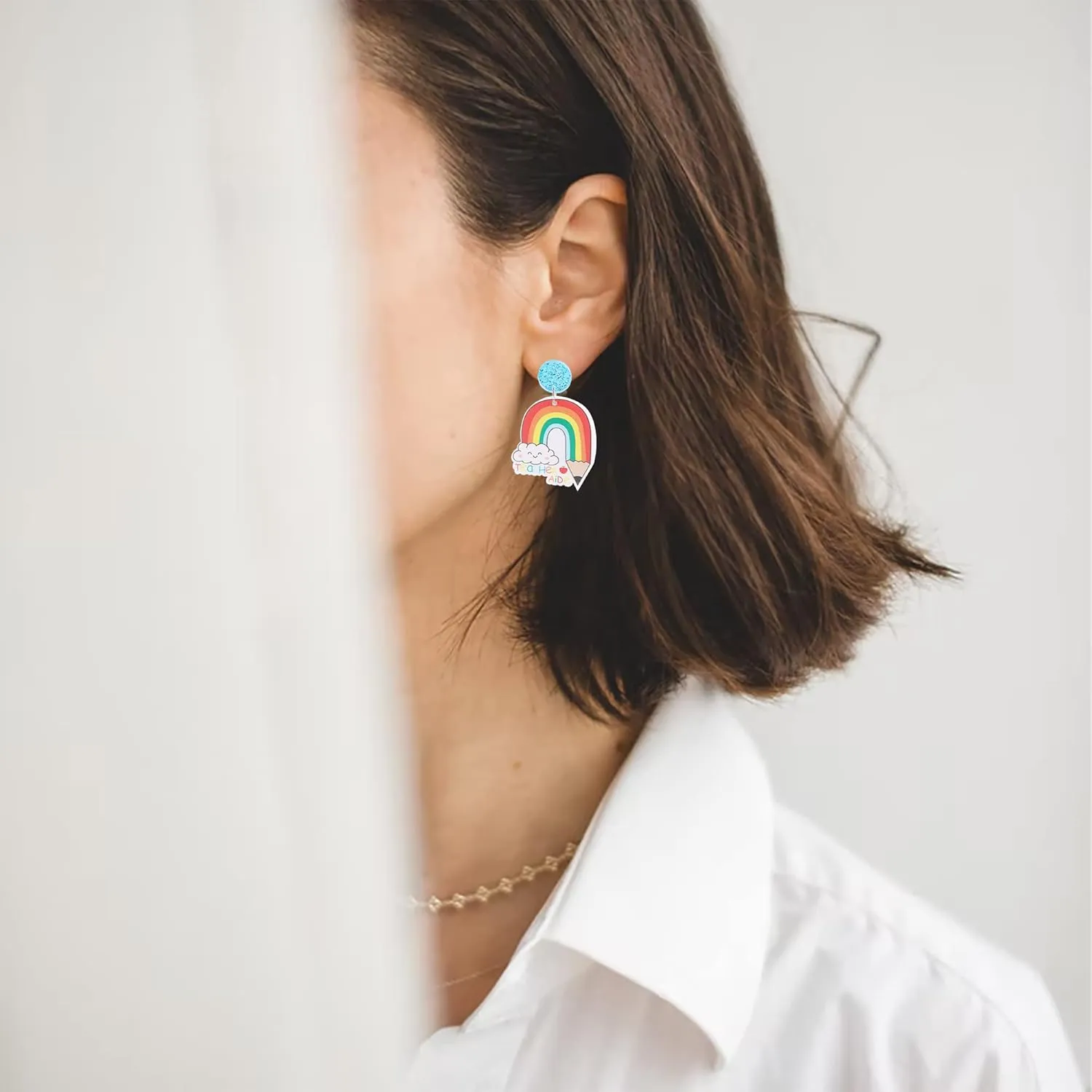 Boho Dangle Teacher Earrings for Women Girls Multipack, Fun Cool Clip On Novelty Statement Stack of Book Owl Palette Paint Brush Earrings Set Bulk Wooden Graduation Back to School Earring Aesthetic