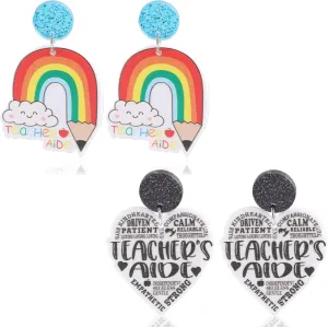 Boho Dangle Teacher Earrings for Women Girls Multipack, Fun Cool Clip On Novelty Statement Stack of Book Owl Palette Paint Brush Earrings Set Bulk Wooden Graduation Back to School Earring Aesthetic