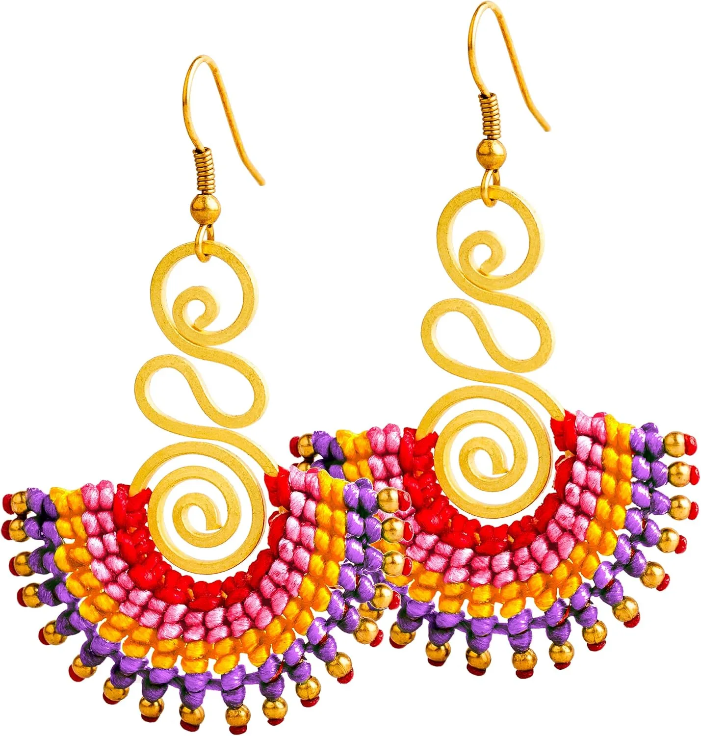 Boho Dangling Earrings for Women and Teen Girls - Handmade Cute Jewelry for a Trendy or Hippie Look, Mexican Fun Earrings for Green, Blue, Black or Red Outfits, Gold Earrings, Gift