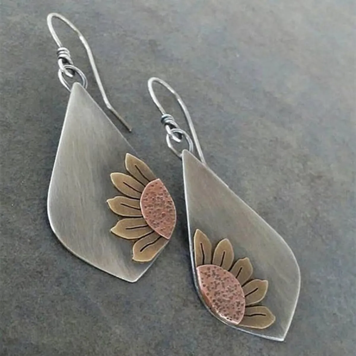 Boho Teardrop Earrings, Handmade Copper Bohemian Earrings, Dangle Antique Ethnic Jewelry for Women