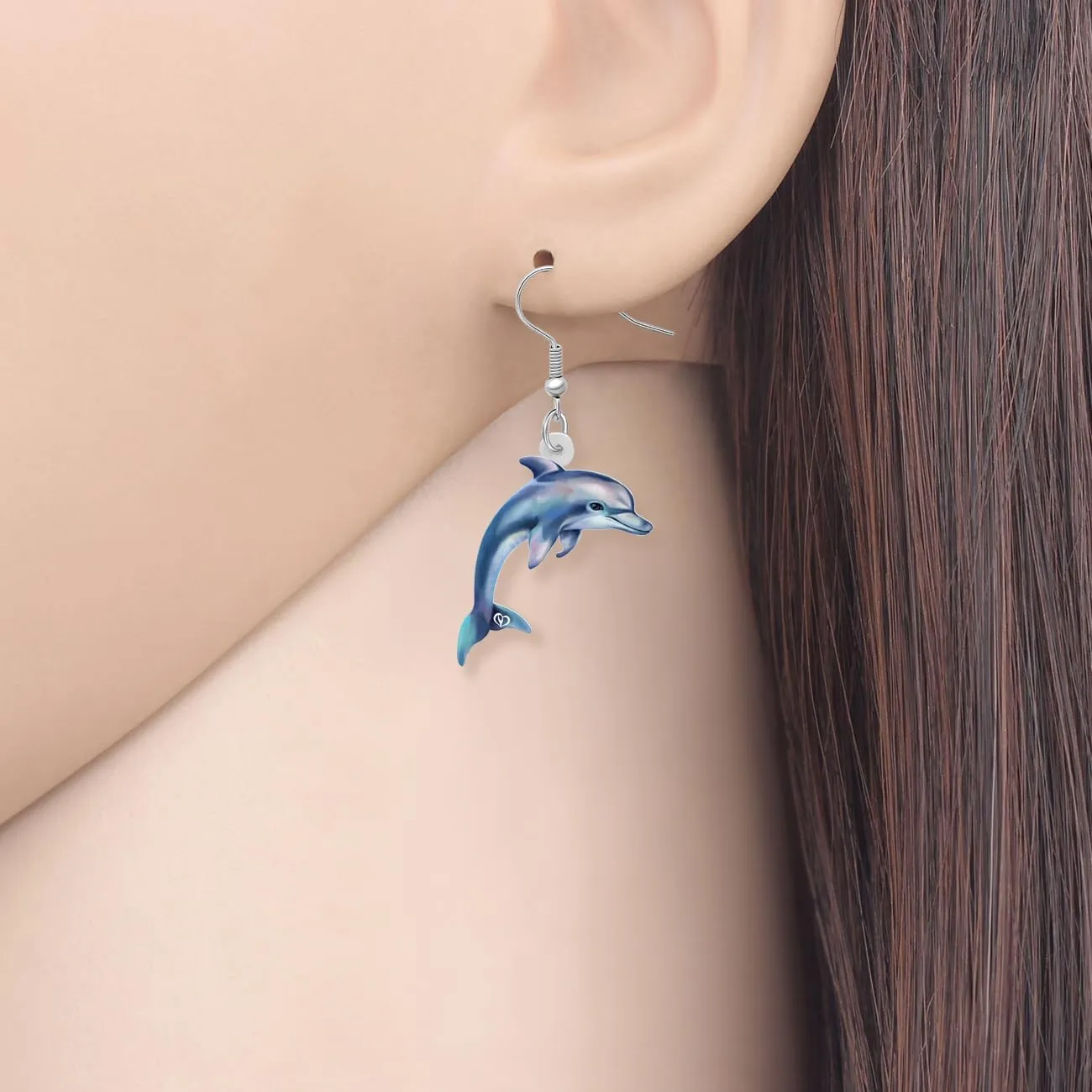 BONSNY Acrylic Dangling Novelty Fun Orange Cute Dolphin Earrings Hypoallergenic Designer Ocean Animals Jewelry Gifts For Women