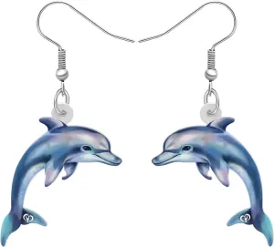 BONSNY Acrylic Dangling Novelty Fun Orange Cute Dolphin Earrings Hypoallergenic Designer Ocean Animals Jewelry Gifts For Women