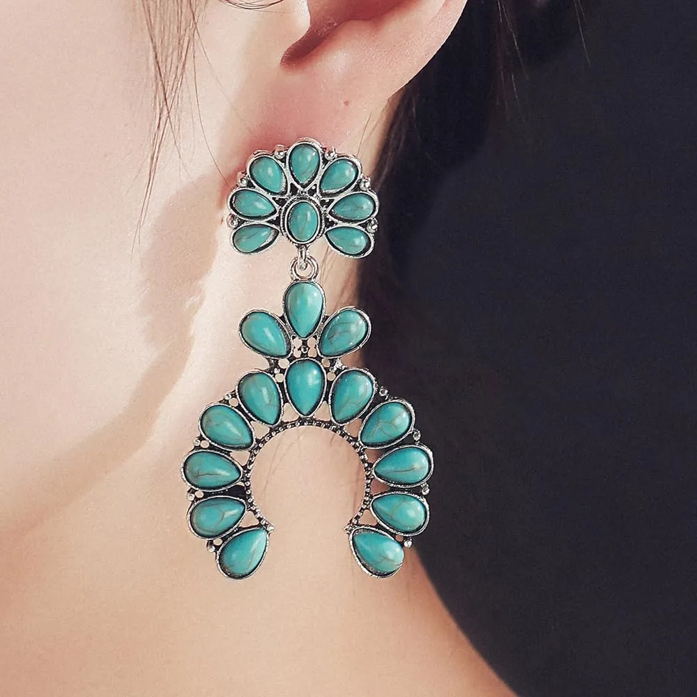 Boolavard Turquoise Bohemian Dangle Earrings for Women, Turquoise Dainty Teardrop Drop Earrings Boho Hoop Healing Stone Earrings Jewelry Gifts