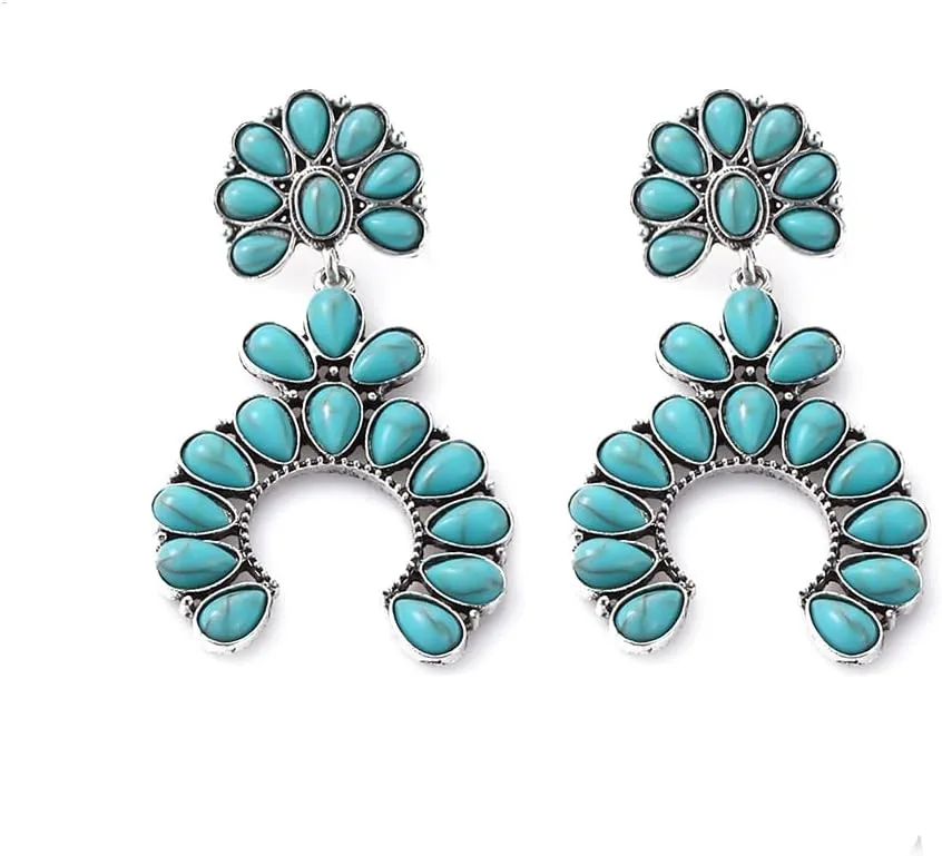 Boolavard Turquoise Bohemian Dangle Earrings for Women, Turquoise Dainty Teardrop Drop Earrings Boho Hoop Healing Stone Earrings Jewelry Gifts
