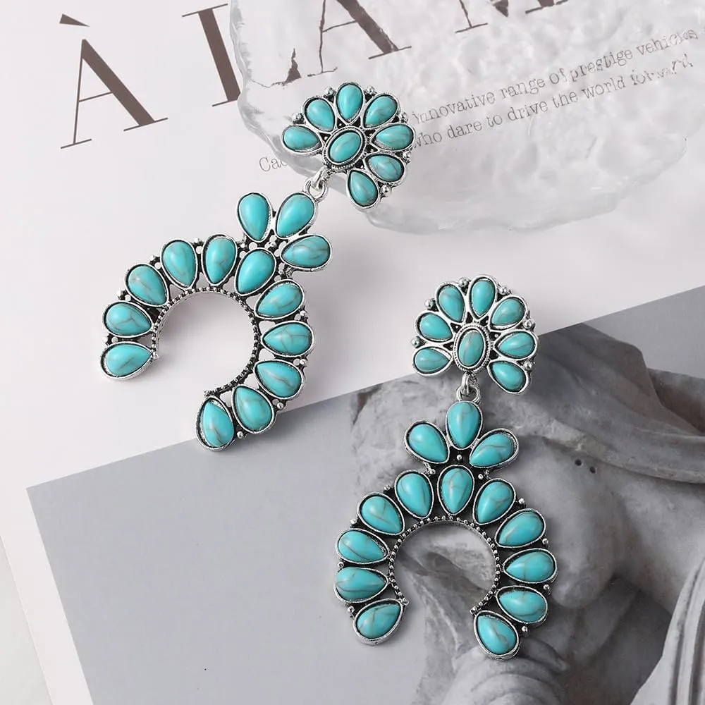 Boolavard Turquoise Bohemian Dangle Earrings for Women, Turquoise Dainty Teardrop Drop Earrings Boho Hoop Healing Stone Earrings Jewelry Gifts