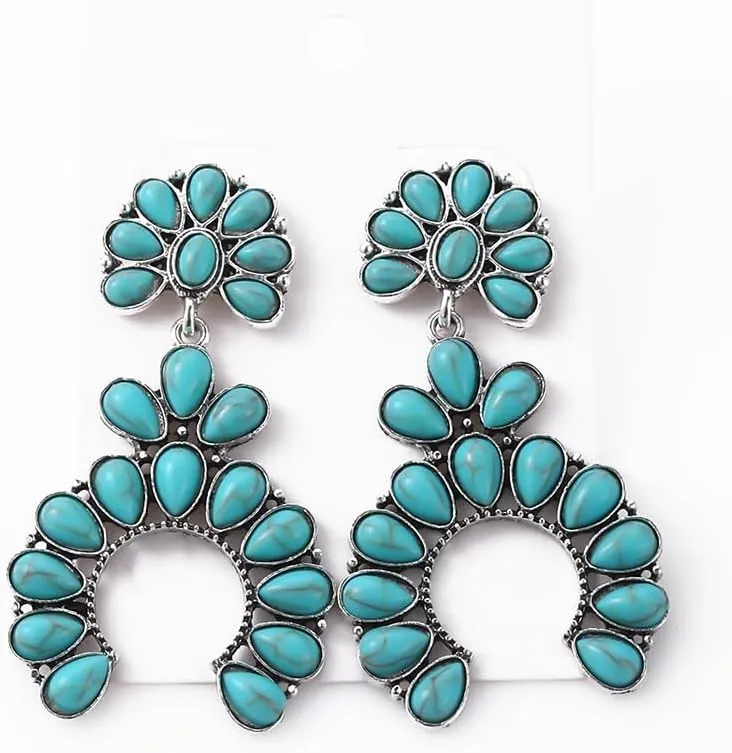 Boolavard Turquoise Bohemian Dangle Earrings for Women, Turquoise Dainty Teardrop Drop Earrings Boho Hoop Healing Stone Earrings Jewelry Gifts