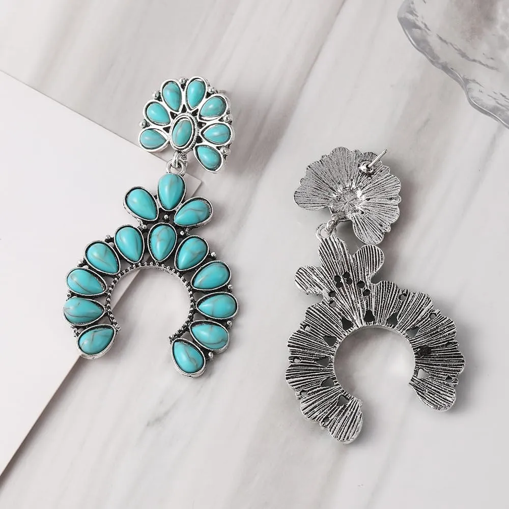 Boolavard Turquoise Bohemian Dangle Earrings for Women, Turquoise Dainty Teardrop Drop Earrings Boho Hoop Healing Stone Earrings Jewelry Gifts