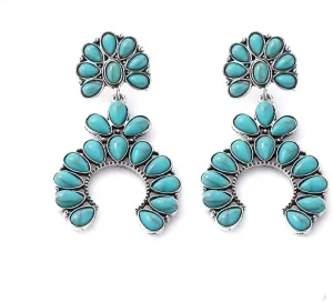 Boolavard Turquoise Bohemian Dangle Earrings for Women, Turquoise Dainty Teardrop Drop Earrings Boho Hoop Healing Stone Earrings Jewelry Gifts