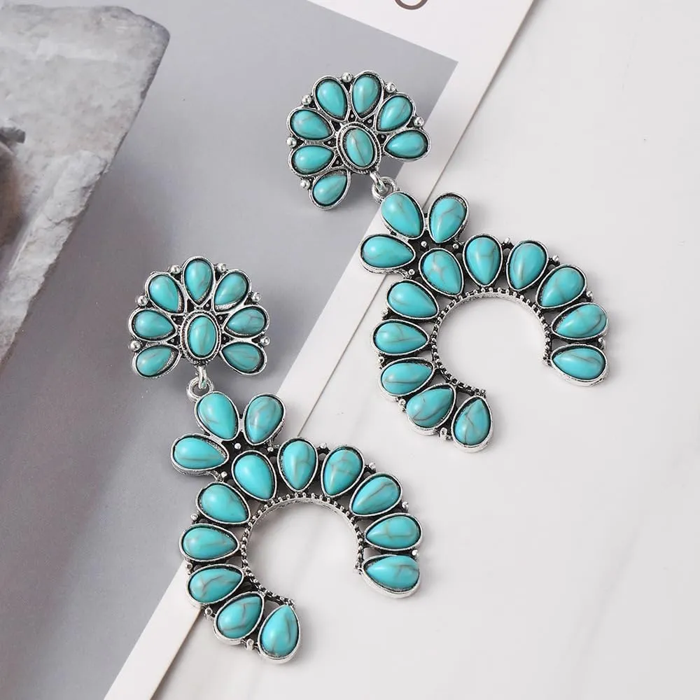 Boolavard Turquoise Bohemian Dangle Earrings for Women, Turquoise Dainty Teardrop Drop Earrings Boho Hoop Healing Stone Earrings Jewelry Gifts