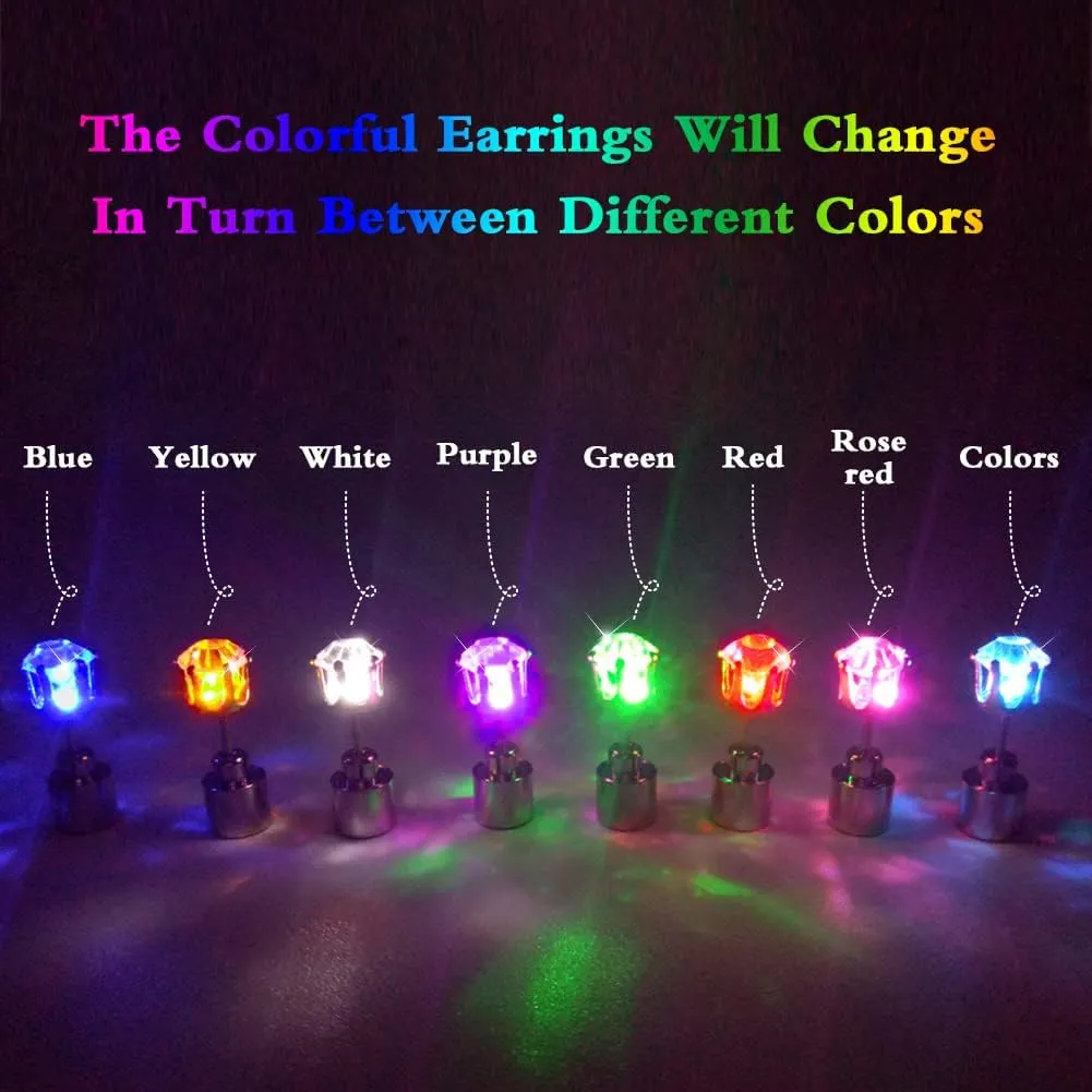 Bright Stylish Glow Earrings, Light Up Stud Earrings, LED Earrings for Men, Led Stud Earrings, Glowing Light Up Earrings for Women, Diamond Crown Ear Drop Pendant Stud Stainless
