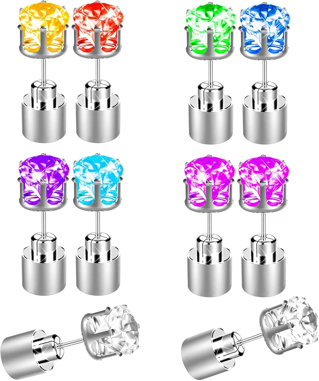 Bright Stylish Glow Earrings, Light Up Stud Earrings, LED Earrings for Men, Led Stud Earrings, Glowing Light Up Earrings for Women, Diamond Crown Ear Drop Pendant Stud Stainless
