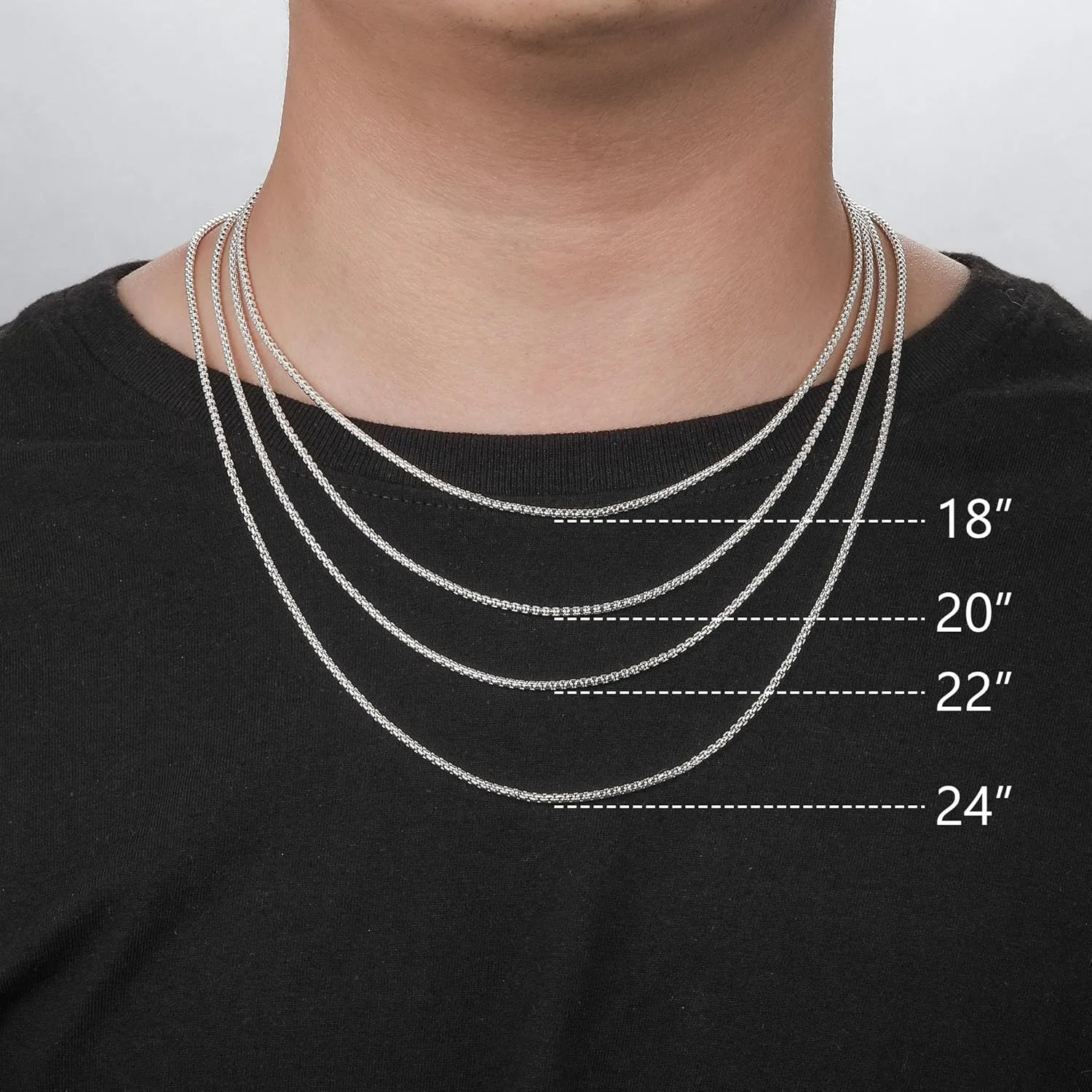 BRIJEWNES 925 Sterling Silver Clasp 2mm Box Chain Necklace for Women Diamond Cut Silver Chain Necklace for Women 16 18 20 22 24 26 30 Inches