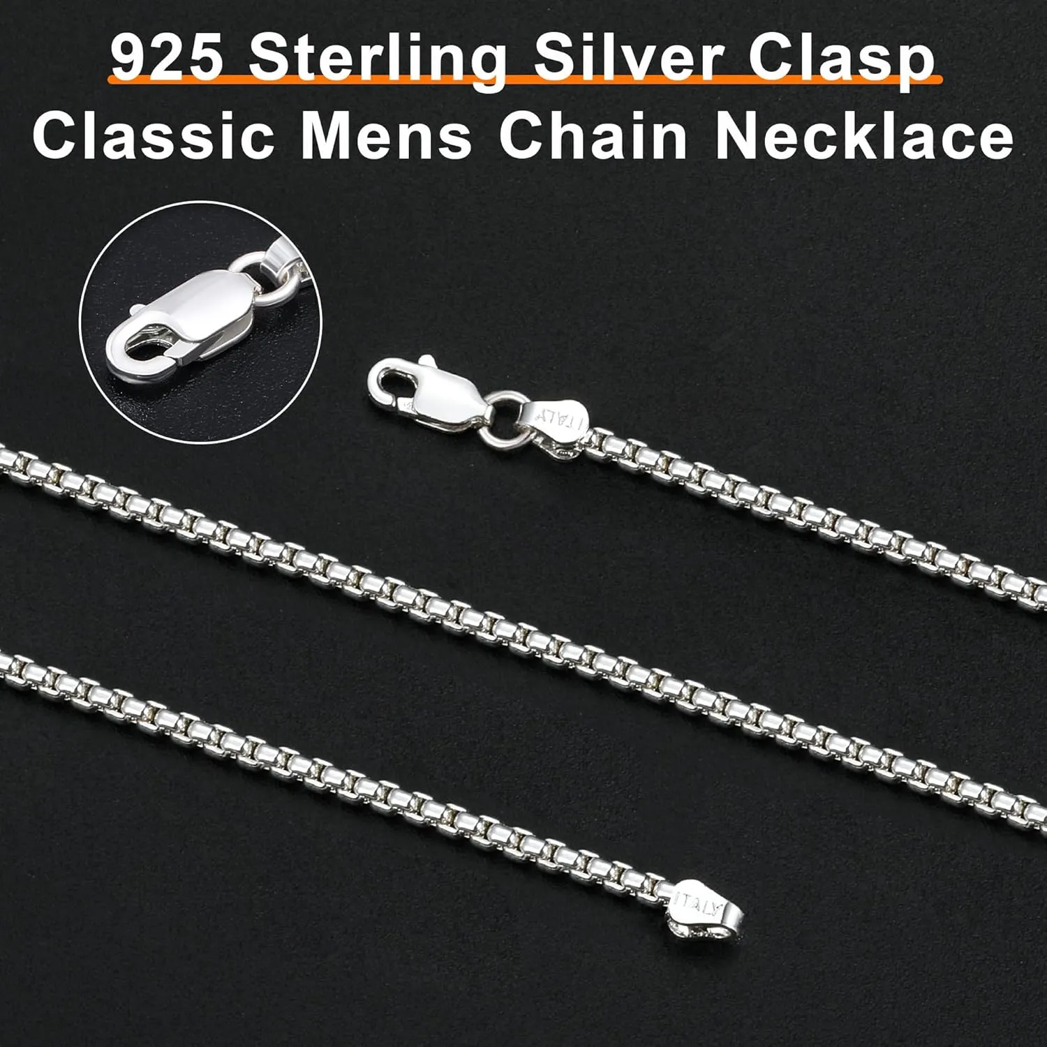 BRIJEWNES 925 Sterling Silver Clasp 2mm Box Chain Necklace for Women Diamond Cut Silver Chain Necklace for Women 16 18 20 22 24 26 30 Inches