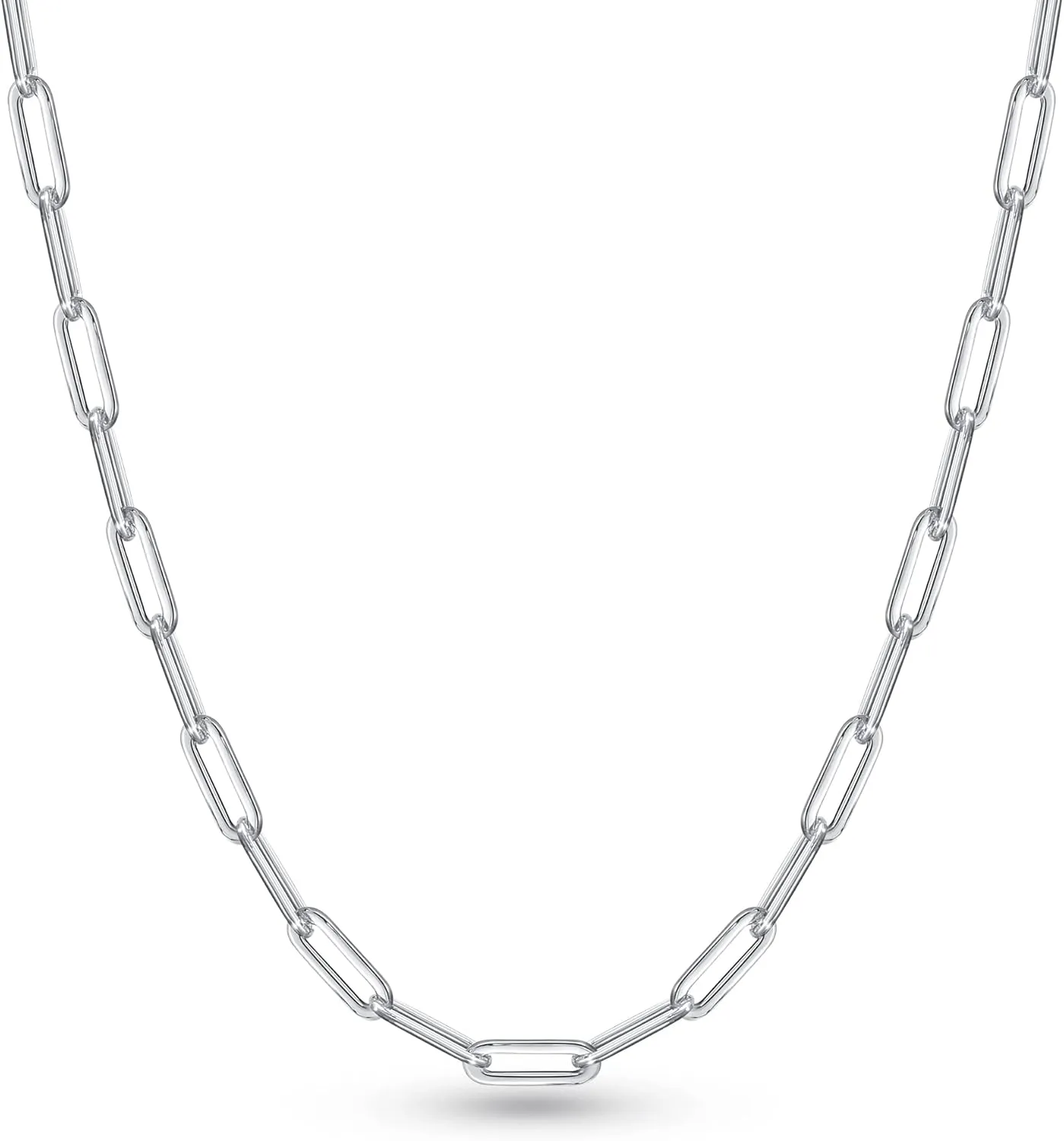 BRIJEWNES 925 Sterling Silver Clasp 3mm Paperclip Chain Necklace for Women Diamond Cut Silver Chain Necklace for Women 16 18 20 22 24 26 30 Inches