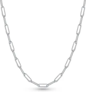 BRIJEWNES 925 Sterling Silver Clasp 3mm Paperclip Chain Necklace for Women Diamond Cut Silver Chain Necklace for Women 16 18 20 22 24 26 30 Inches
