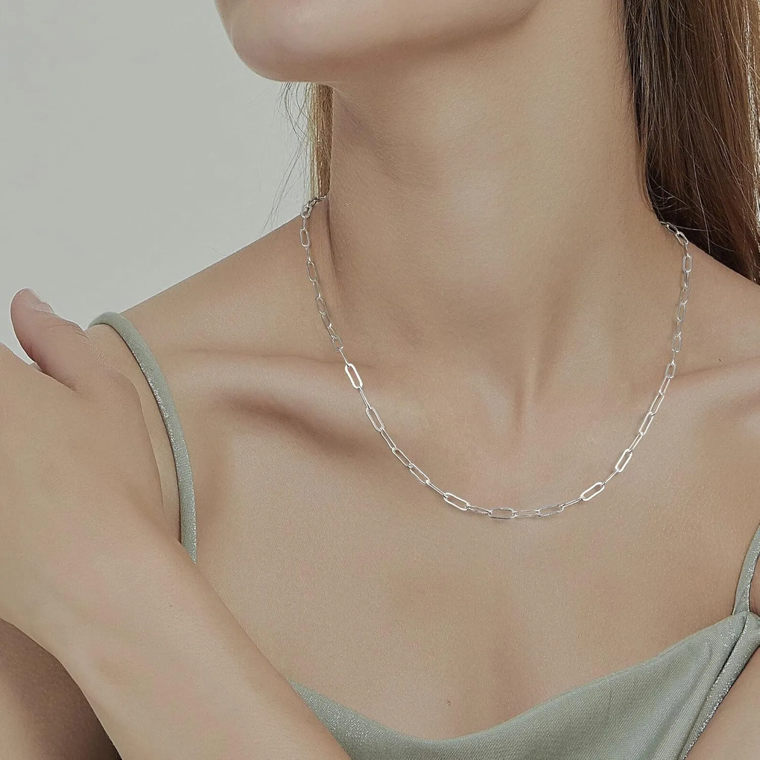 BRIJEWNES 925 Sterling Silver Clasp 3mm Paperclip Chain Necklace for Women Diamond Cut Silver Chain Necklace for Women 16 18 20 22 24 26 30 Inches