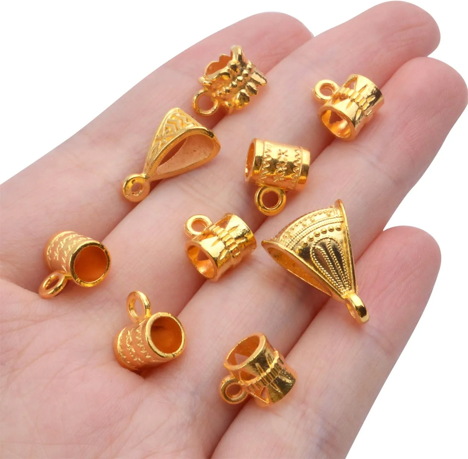 BronaGrand 100g (About 120-170pcs) Mixed Gold Bail Beads,Spacer Bead,Bail Tube Beads,Bracelet Charms,Necklace Pendants for Jewelry and Craft Making