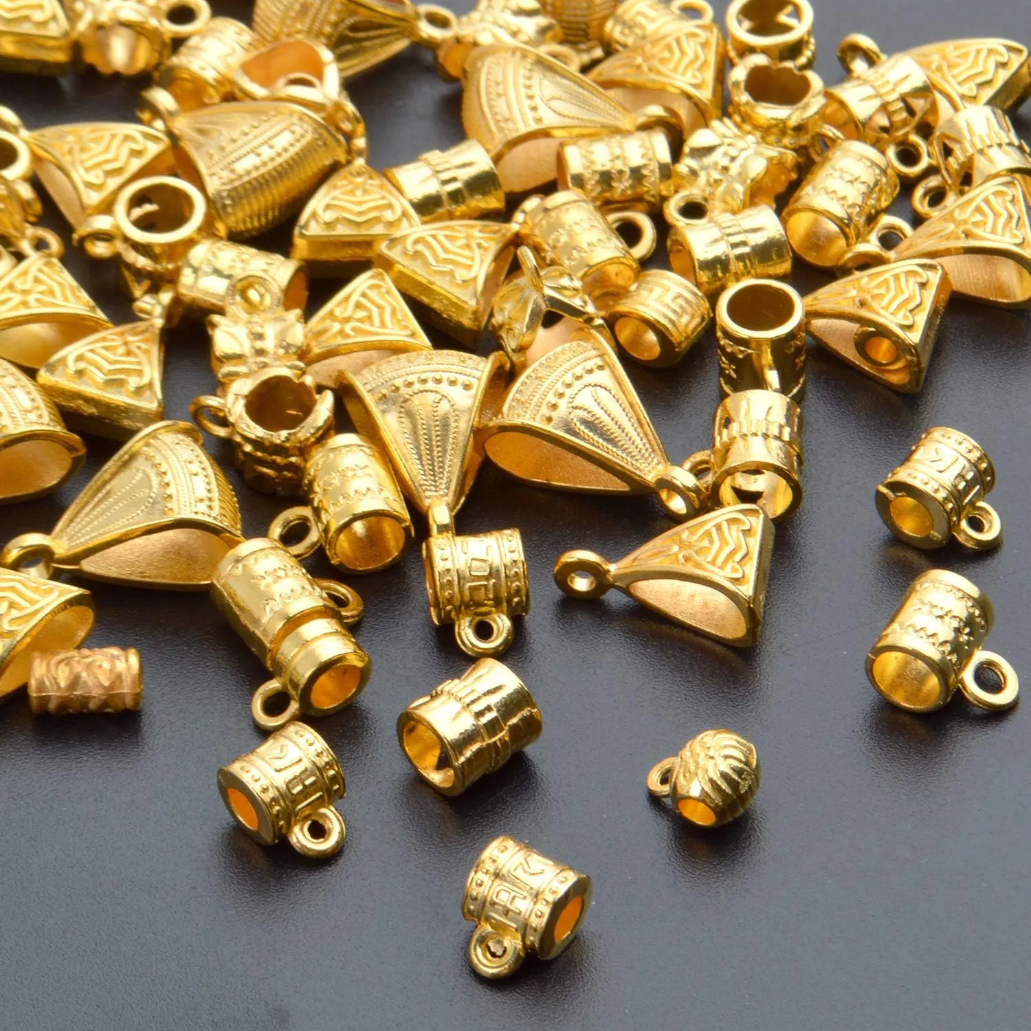 BronaGrand 100g (About 120-170pcs) Mixed Gold Bail Beads,Spacer Bead,Bail Tube Beads,Bracelet Charms,Necklace Pendants for Jewelry and Craft Making