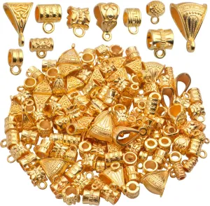 BronaGrand 100g (About 120-170pcs) Mixed Gold Bail Beads,Spacer Bead,Bail Tube Beads,Bracelet Charms,Necklace Pendants for Jewelry and Craft Making