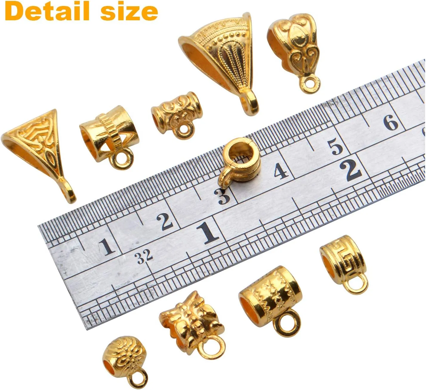 BronaGrand 100g (About 120-170pcs) Mixed Gold Bail Beads,Spacer Bead,Bail Tube Beads,Bracelet Charms,Necklace Pendants for Jewelry and Craft Making