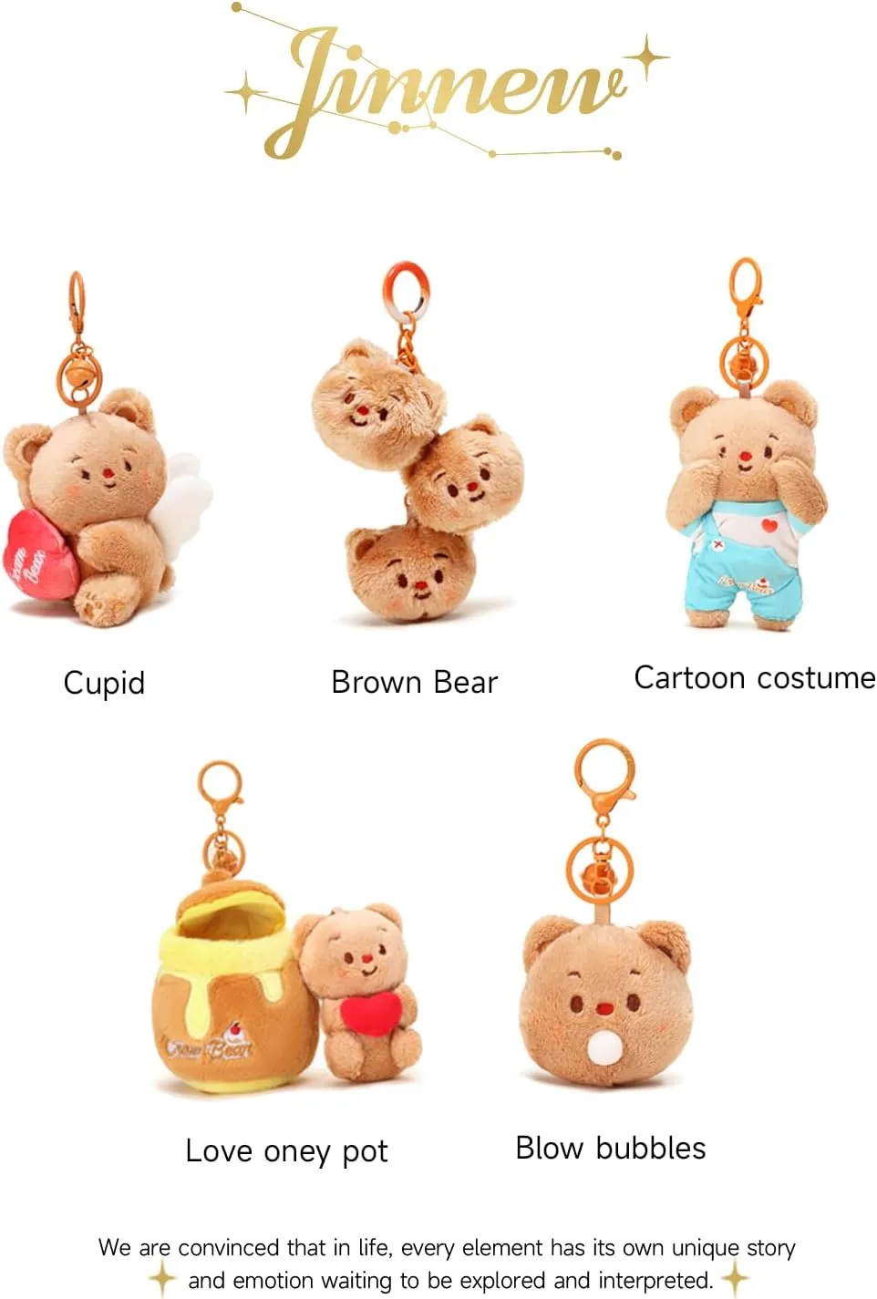 Brown Bear Heart Plush Keychain - Kawaii Cream Bear for Women, Creative and Fun
