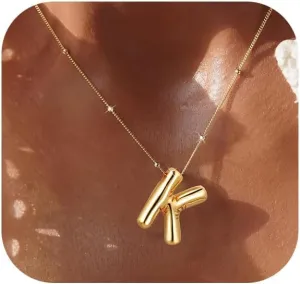 Bubble Letter Necklace for Women,14K Gold Plated Balloon Initial Necklace Dainty Charm Necklaces Puffy Alphabet Name Personalized A-Z Letter Pendant Jewelry for Mom