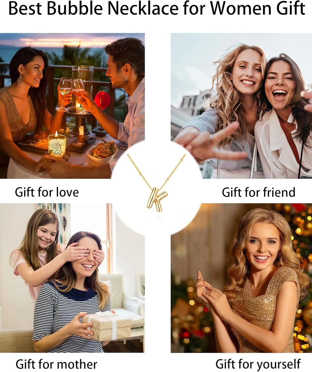 Bubble Letter Necklace for Women,14K Gold Plated Balloon Initial Necklace Dainty Charm Necklaces Puffy Alphabet Name Personalized A-Z Letter Pendant Jewelry for Mom
