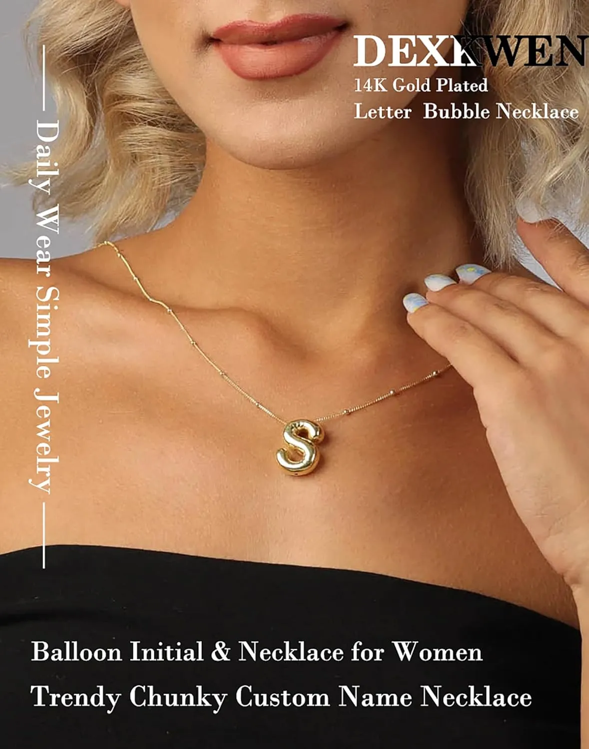 Bubble Letter Necklace for Women,14K Gold Plated Balloon Initial Necklace Dainty Charm Necklaces Puffy Alphabet Name Personalized A-Z Letter Pendant Jewelry for Mom