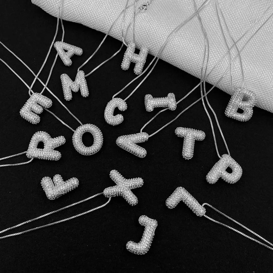 Bubble Letter Necklace Gold for WomenCharm Balloon Initial Letter Pendant Zirconia Inlaid Necklaces Fashion Gifts Jewelry