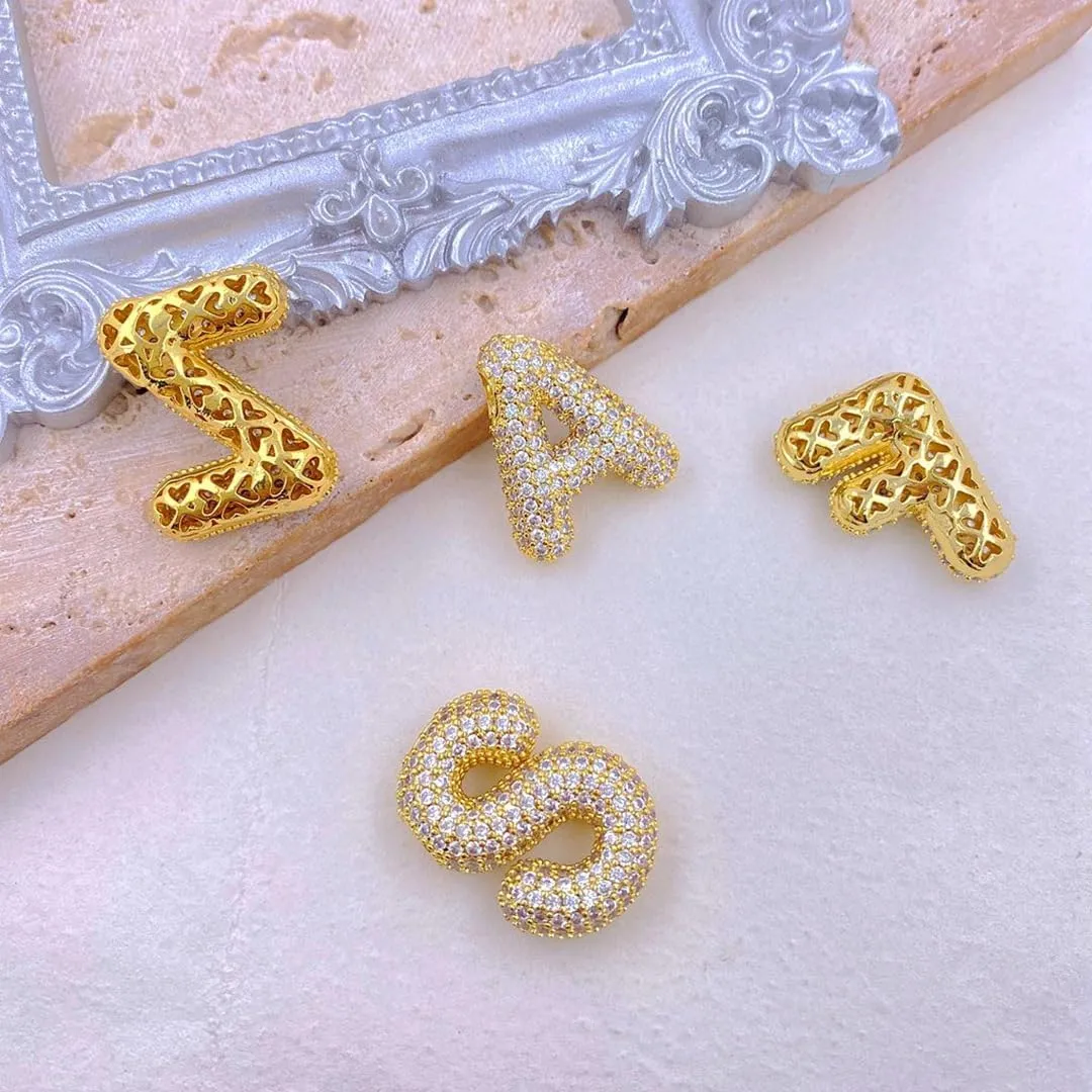 Bubble Letter Necklace Gold for WomenCharm Balloon Initial Letter Pendant Zirconia Inlaid Necklaces Fashion Gifts Jewelry