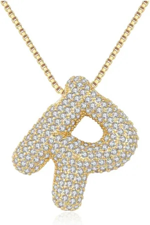 Bubble Letter Necklace Gold for WomenCharm Balloon Initial Letter Pendant Zirconia Inlaid Necklaces Fashion Gifts Jewelry