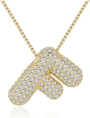 Bubble Letter Necklace Gold for WomenCharm Balloon Initial Letter Pendant Zirconia Inlaid Necklaces Fashion Gifts Jewelry