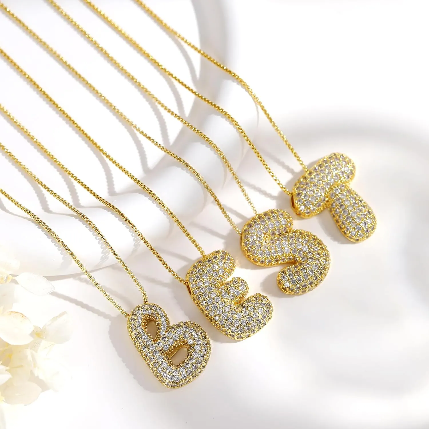 Bubble Letter Necklace Gold for WomenLayered Plated Initial Pendant Puffy Zircon Name Personalized Necklaces Fashion Jewelry for Gifts