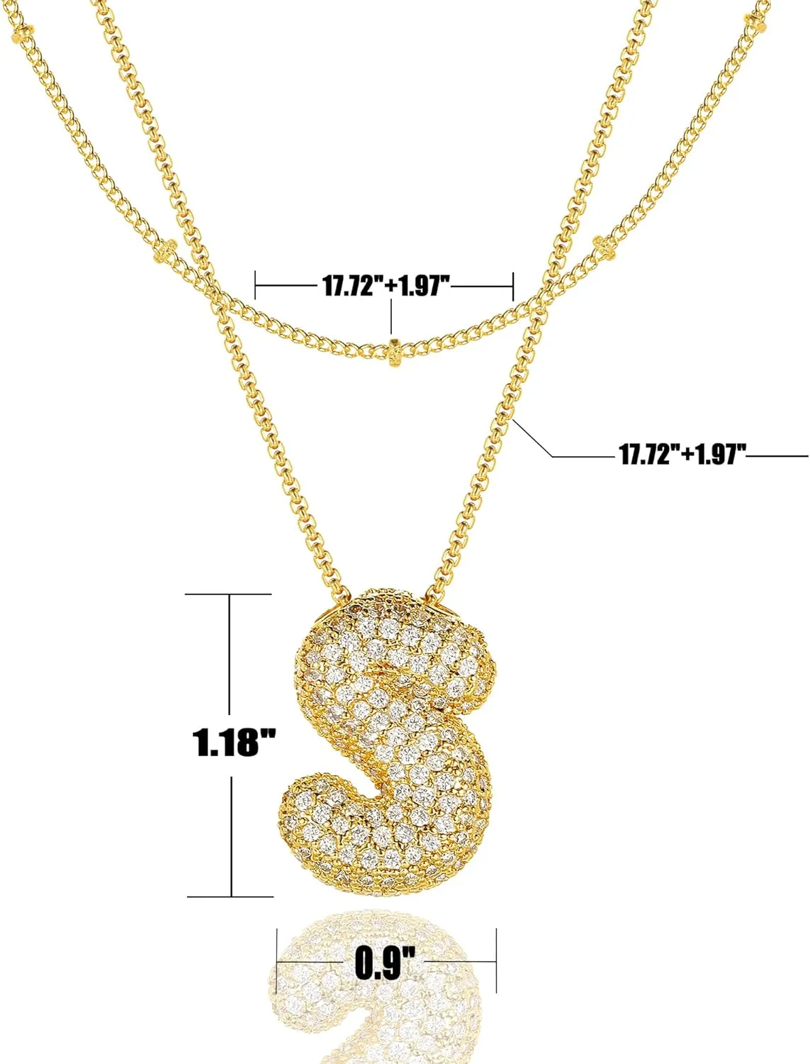 Bubble Letter Necklace Gold for WomenLayered Plated Initial Pendant Puffy Zircon Name Personalized Necklaces Fashion Jewelry for Gifts