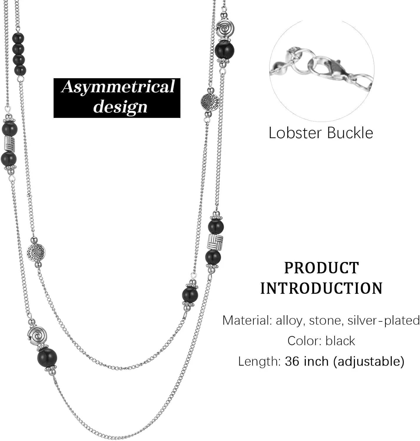 BULINLIN Layered Silver Long Necklace for Women Turquoise Stone Beaded Strand Sweater Chain Necklaces Fashion Costume Jewelry Gifts for Mom