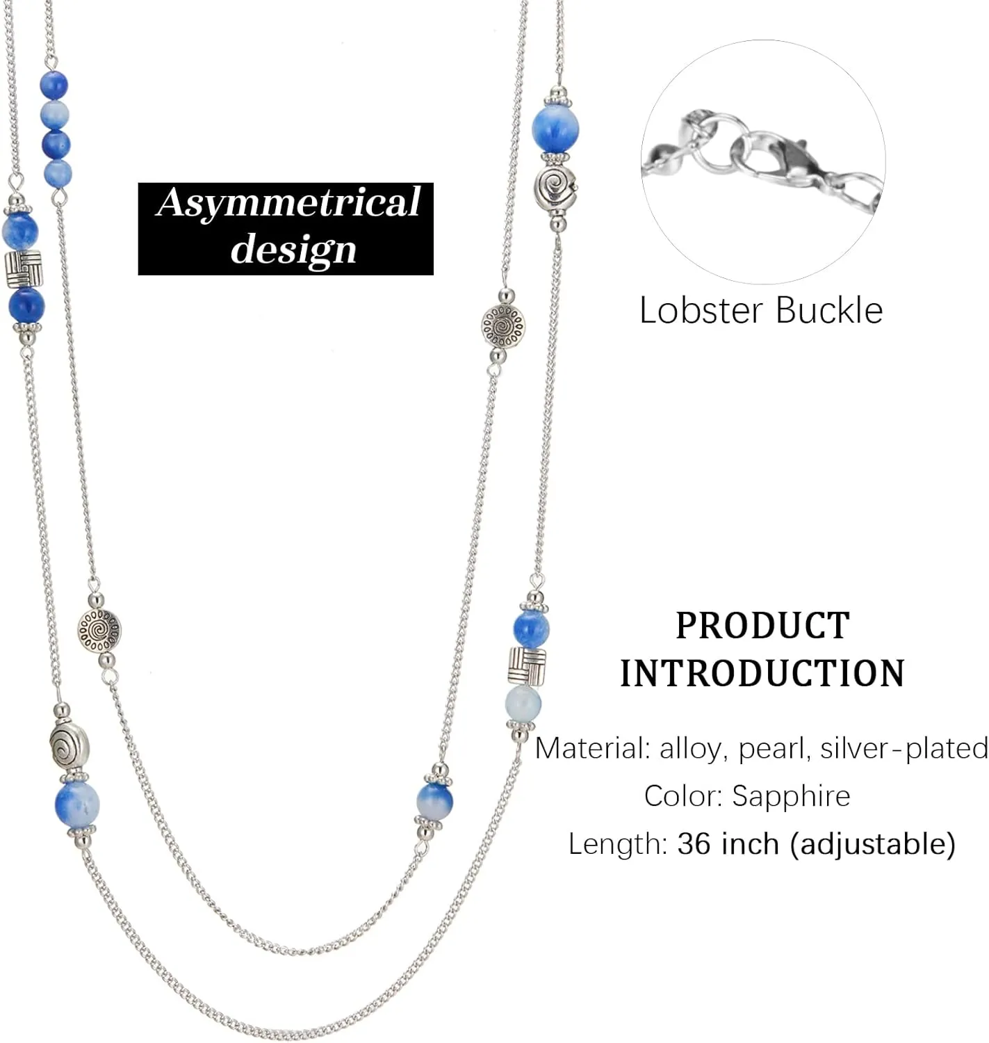 BULINLIN Layered Silver Long Necklace for Women Turquoise Stone Beaded Strand Sweater Chain Necklaces Fashion Costume Jewelry Gifts for Mom