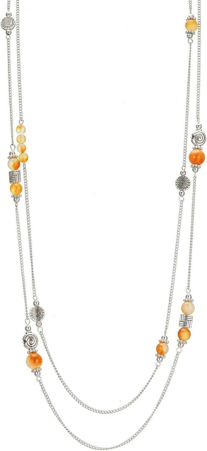 BULINLIN Layered Silver Long Necklace for Women Turquoise Stone Beaded Strand Sweater Chain Necklaces Fashion Costume Jewelry Gifts for Mom