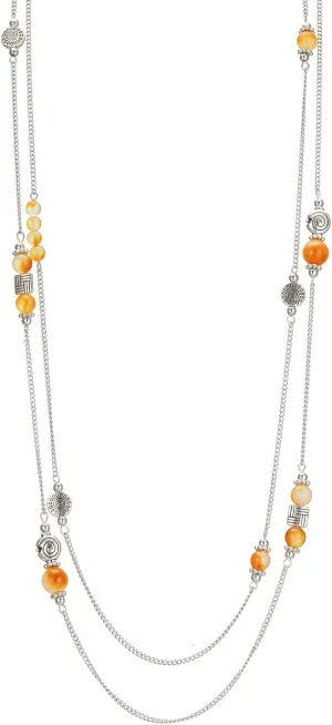 BULINLIN Layered Silver Long Necklace for Women Turquoise Stone Beaded Strand Sweater Chain Necklaces Fashion Costume Jewelry Gifts for Mom